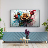 Gele rozenbloem en rode rozentoppen poster