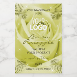 Gele rozenbloem Etiketten op palmbladeren Logo