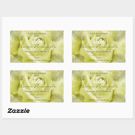 Gele rozenbloem Etiketten op palmbladeren Logo (Vel)