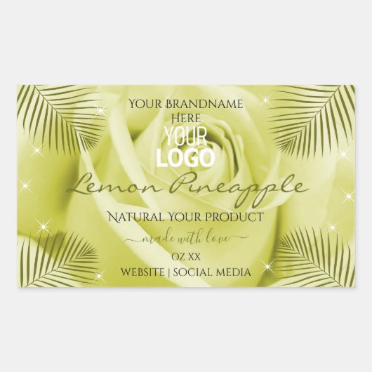 Gele rozenbloem Etiketten op palmbladeren Logo (Voorkant)