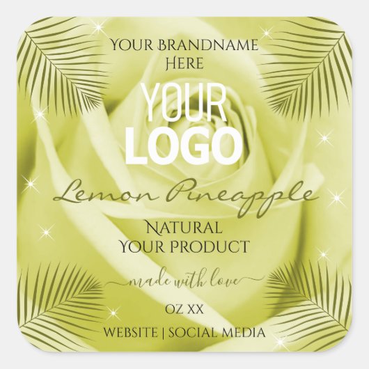 Gele rozenbloem Etiketten op palmbladeren Logo (Voorkant)