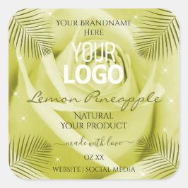 Gele rozenbloem Etiketten op palmbladeren Logo