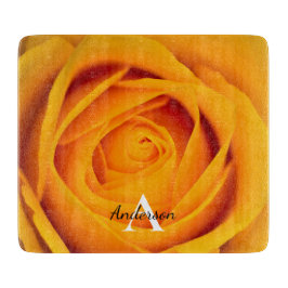 Gele rozenbloem Glasdoppen Snijplank