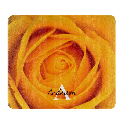 Gele rozenbloem Glasdoppen Snijplank (Voorkant)