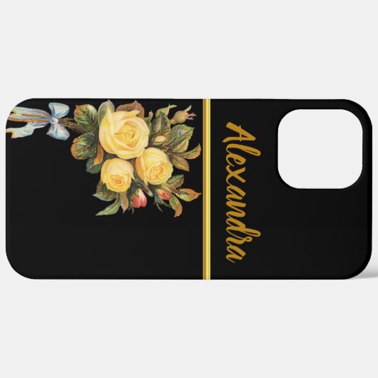 Gele rozenbloem Goudmonogram Case-Mate iPhone Case (Achterkant (horizontaal))