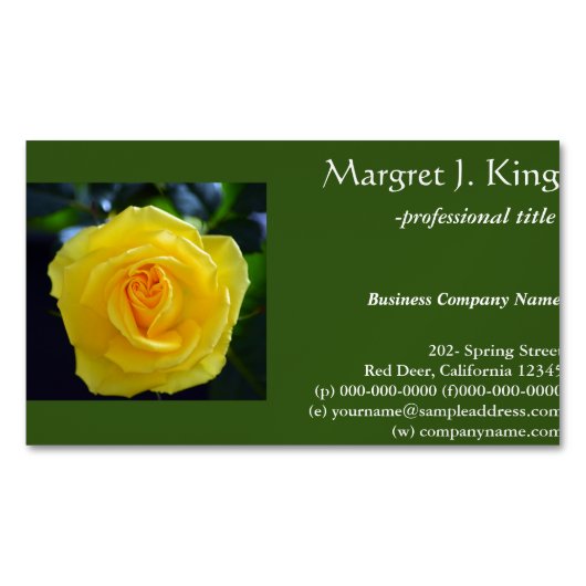  gele rozenbloem groene visitekaartjes. visitekaartje magneet (Voorkant)