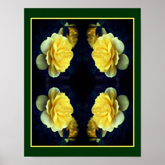 Gele rozenbloem in volle bloei spiegel Abstract Poster (Voorkant)
