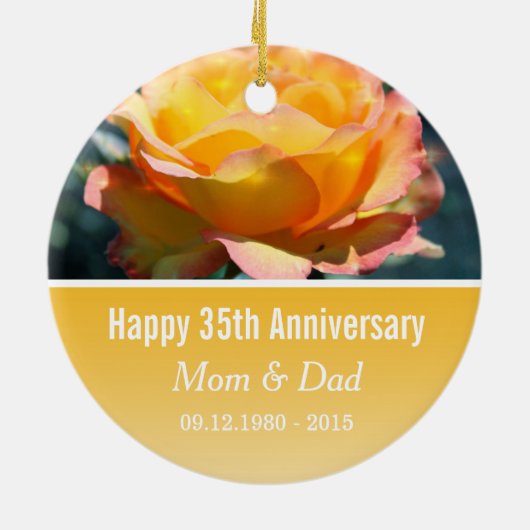 Gele rozenbloem trouwdag keramisch ornament (Achterkant)