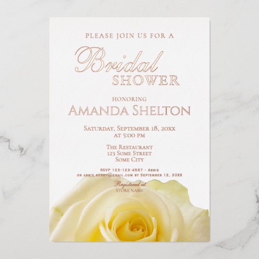 Gele rozenbloem Vrijgezellenfeest Goud Roos Folie Uitnodiging (Voorkant)