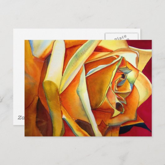 Gele rozenbloem, waterverf briefkaart (Voorkant / Achterkant)