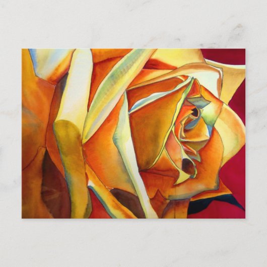 Gele rozenbloem, waterverf briefkaart (Voorkant)