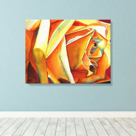 Gele rozenbloem, waterverf canvas afdruk (Insitu (Houten vloer))