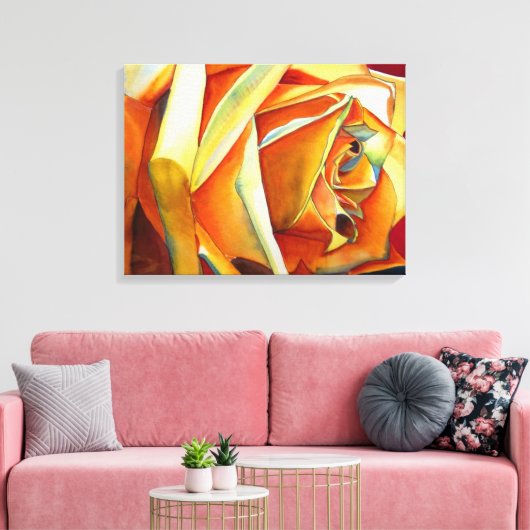 Gele rozenbloem, waterverf canvas afdruk (Insitu (Woonkamer))