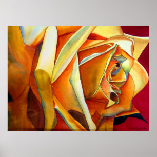 Gele rozenbloem, waterverf poster