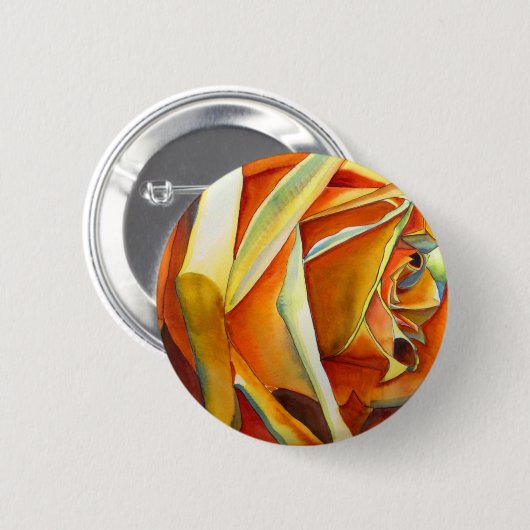 Gele rozenbloem, waterverf ronde button 5,7 cm (Voorkant /achterkant)