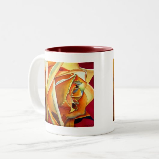 Gele rozenbloem, waterverf tweekleurige koffiemok (Voorkant links)