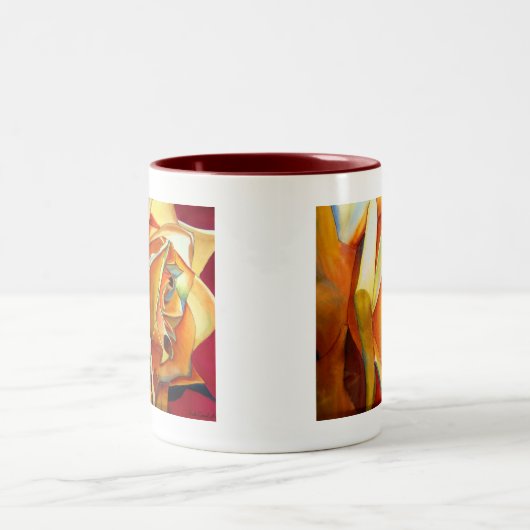 Gele rozenbloem, waterverf tweekleurige koffiemok (Center)