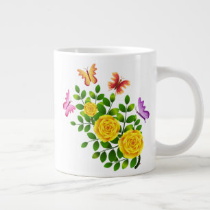 Gele rozenbloemen en vlinders-64567 grote koffiekop