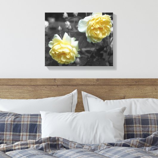 Gele rozenbloemen Gedeeltelijke kleur Canvas Afdruk (Insitu (Slaapkamer))