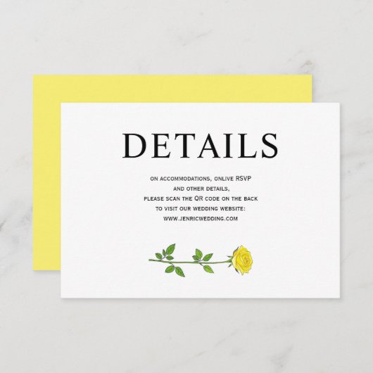 Gele rozenbloemen QR bruiloft details Enc Informatiekaartje (Voorkant / Achterkant)