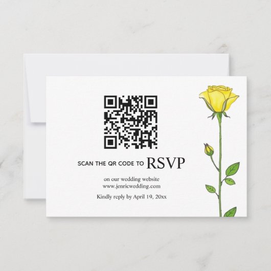 Gele rozenbloemen QR code bloemenbruiloft RSVP Kaartje (Voorkant)