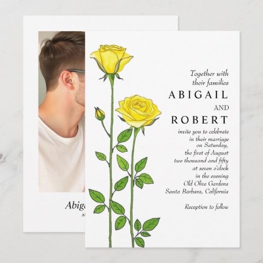 Gele rozenbloemen romantische bloemenbruiloft kaart (Voorkant / Achterkant)