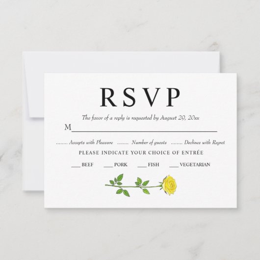 Gele rozenbloemen romantische bloemenbruiloft RSVP kaartje (Voorkant)