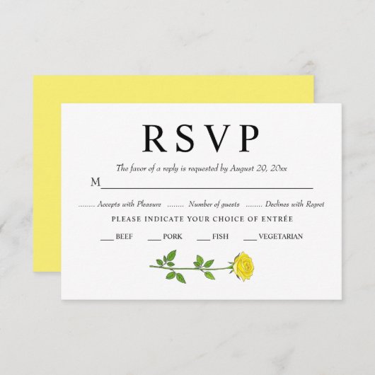 Gele rozenbloemen romantische bloemenbruiloft RSVP kaartje (Voorkant / Achterkant)