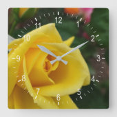 Gele rozenblokklok vierkante klok (Voorkant)