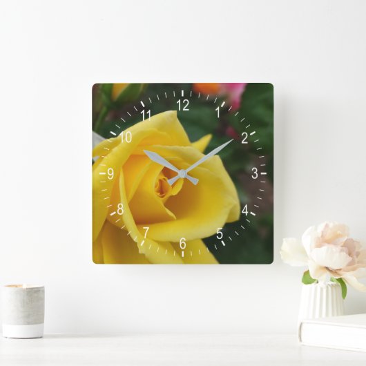 Gele rozenblokklok vierkante klok (Huis)