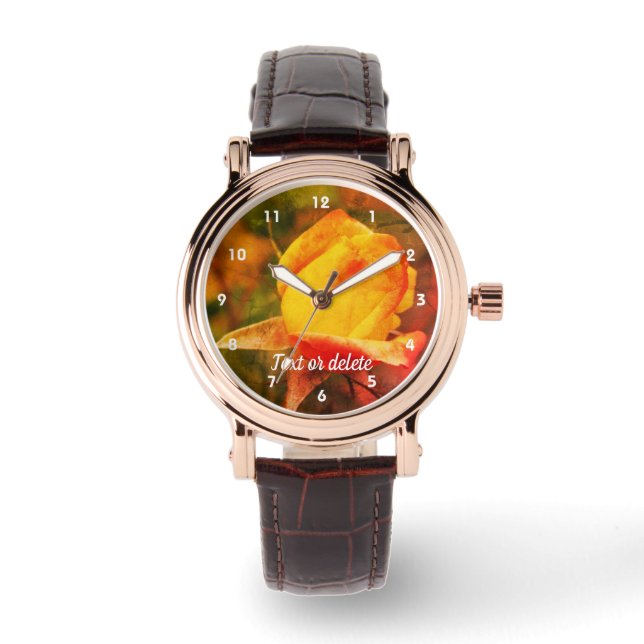 Gele rozenbuis met rode hooglichten Abstract Horloge (Voorkant)