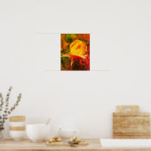 Gele rozenknop met rode hoogtepunten Verontruste k Poster (Keuken)