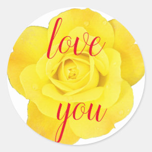 Gele rozenliefde je Floral Big Letters koelen klau Ronde Sticker