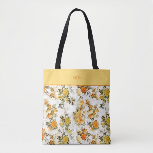 Gele rozenmonogrammed tote bag (Voorkant)