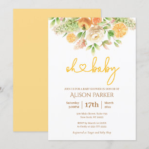 Gele rozenrog Citrus Floral Elegant Girl Baby show Kaart