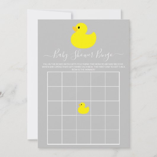 Gele Rubber Duck Baby shower Bingo Kaart (Voorkant)