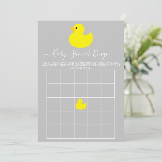 Gele Rubber Duck Baby shower Bingo Kaart (Staand voorkant)