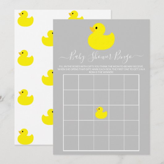Gele Rubber Duck Baby shower Bingo Kaart (Voorkant / Achterkant)