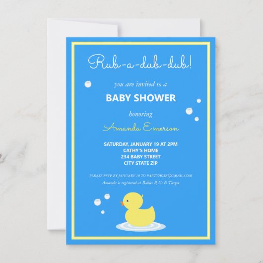 Gele Rubber Duck Baby shower Uitnodiging (Voorkant)