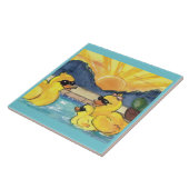 Gele Rubber Duck Familie in Pool Tegel Trivet Tegeltje (Zijkant)