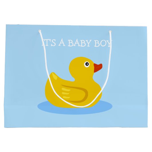 Gele Rubber Duck Het is een Baby Boy Blue Groot Cadeauzakje (Achterkant)