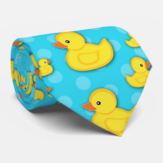 Gele Rubber Duck Light Blue Bath Stropdas (Opgerold)