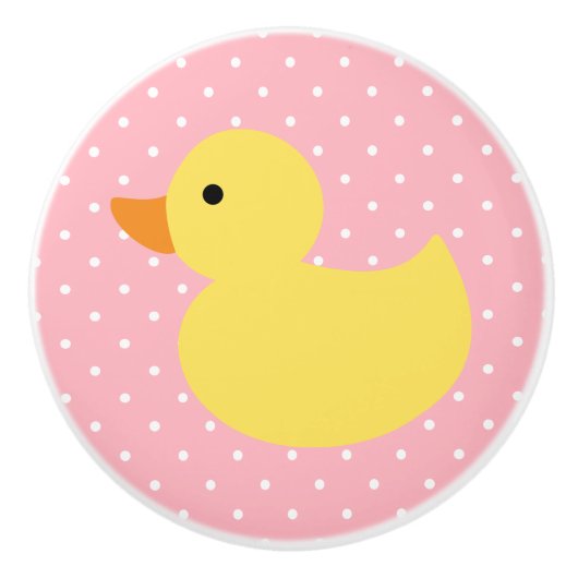 Gele Rubber Duck Polka Dots Keramische Knop (Voorkant)