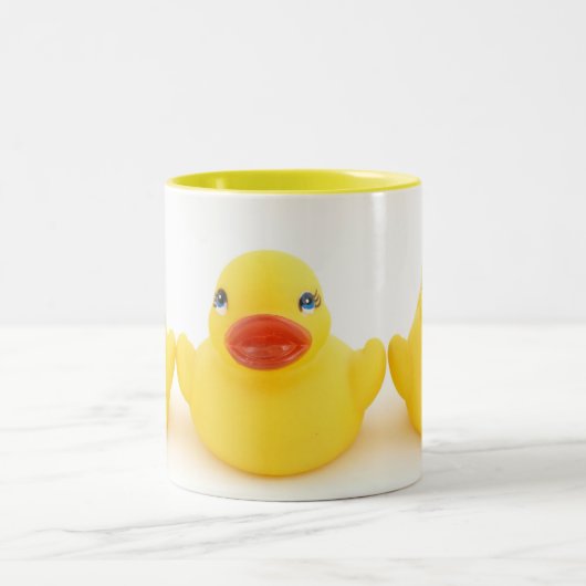 Gele Rubber Duck Trio Tweekleurige Koffiemok (Center)