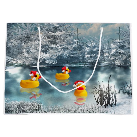 Gele Rubber Duckie Kerstmis Large Cadeautasje (Voorkant)