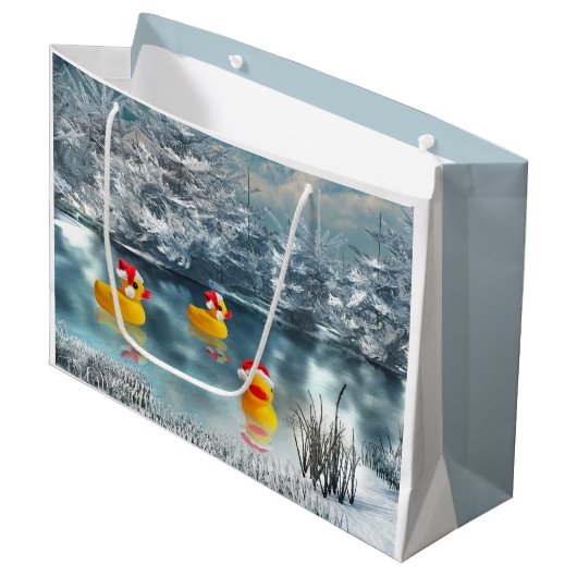 Gele Rubber Duckie Kerstmis Large Cadeautasje (Voorkant Gekanteld)