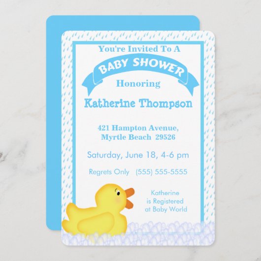 Gele Rubber Ducky Baby shower Uitnodiging (Voorkant / Achterkant)