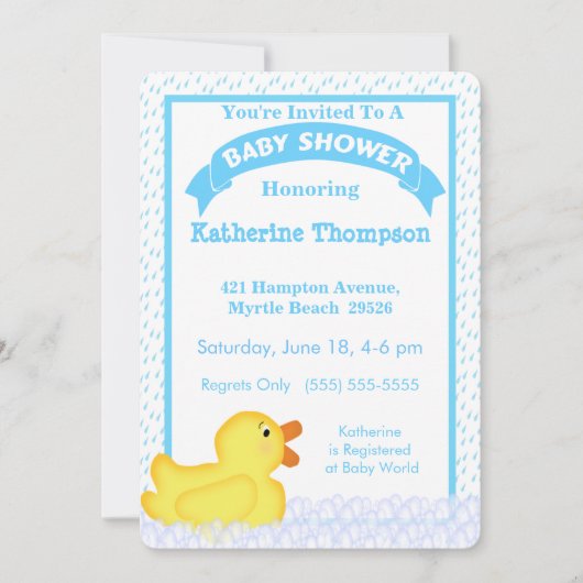 Gele Rubber Ducky Baby shower Uitnodiging (Voorkant)