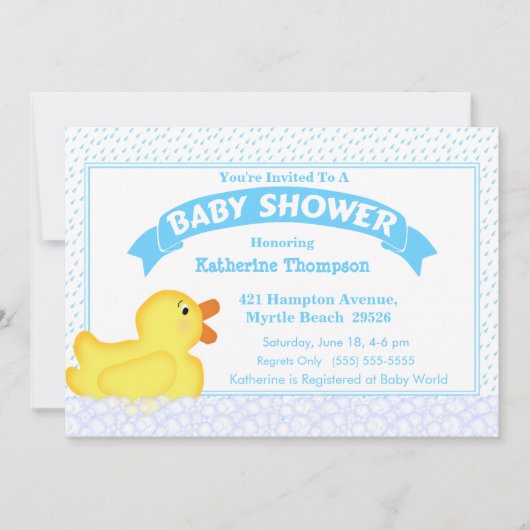Gele Rubber Ducky Baby shower Uitnodiging (Voorkant)