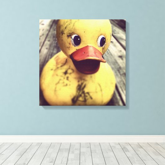 Gele Rubber Ducky heeft een Bath nodig! Canvas Afdruk (Insitu (Houten vloer))